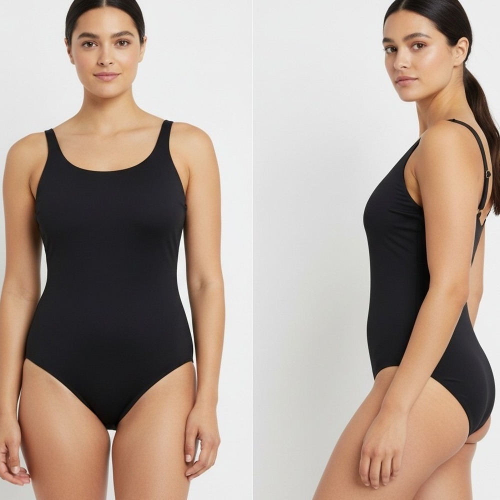 Kitty and Vibe Black One Piece Swimsuit Shelf Bra Regular Torso Plus Size 2X-R